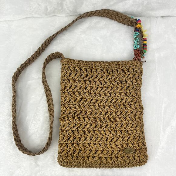 Cappelli Straworld Woven Crossbody Bag Brown Raffia Boho Festival 8x10 Zip Strap - Picture 1 of 14